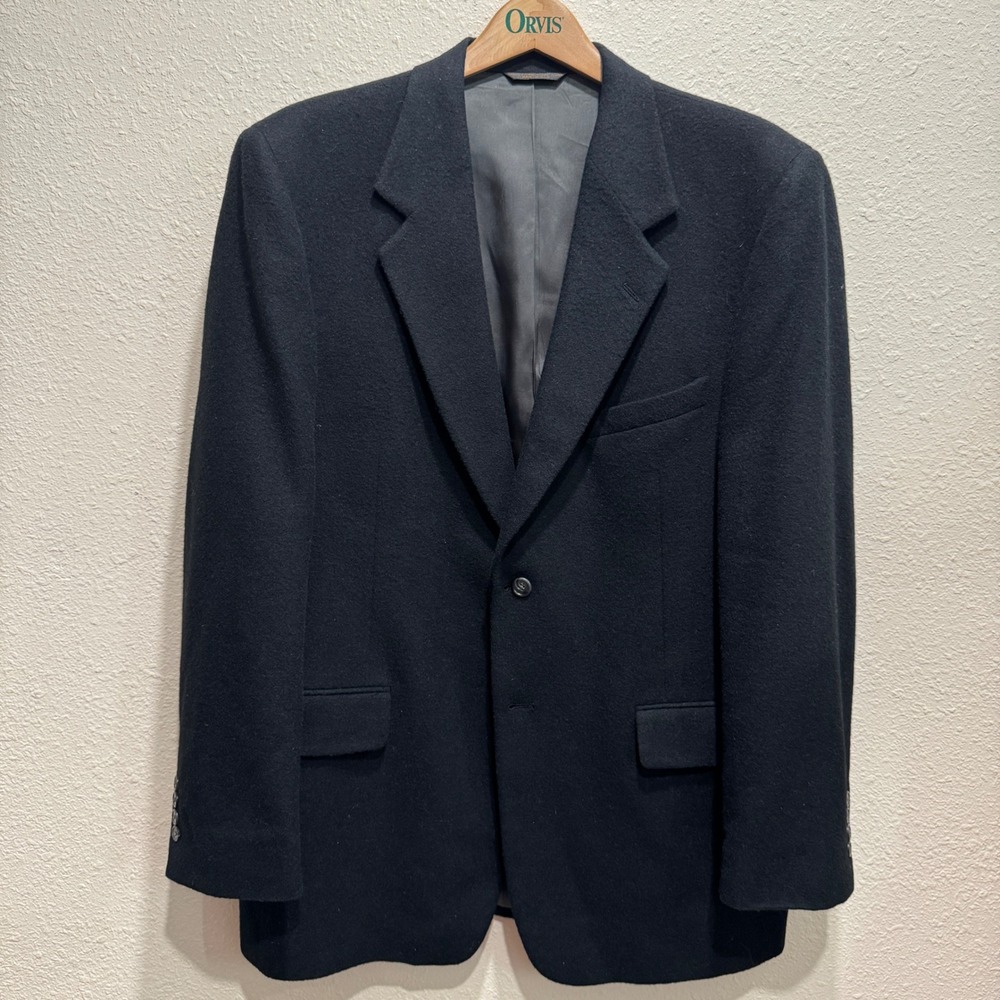 Patrick James Mens 44L Blazer 100% Camel Hair Navy Blue Sport Coat Made in USA